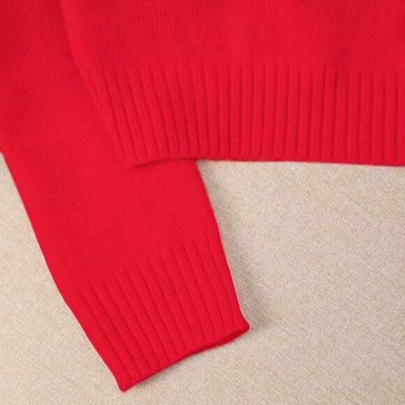 Red Women's Patchwork Fuzzy Trim Collar Fitted Long Sleeve Sweater - Picture 5 of 8